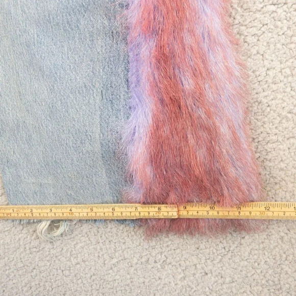 Levis Jeans Womens 30 x 30 Festival Hippie Fuzzy Lace Up Light Wash Upcycled - Picture 7 of 9